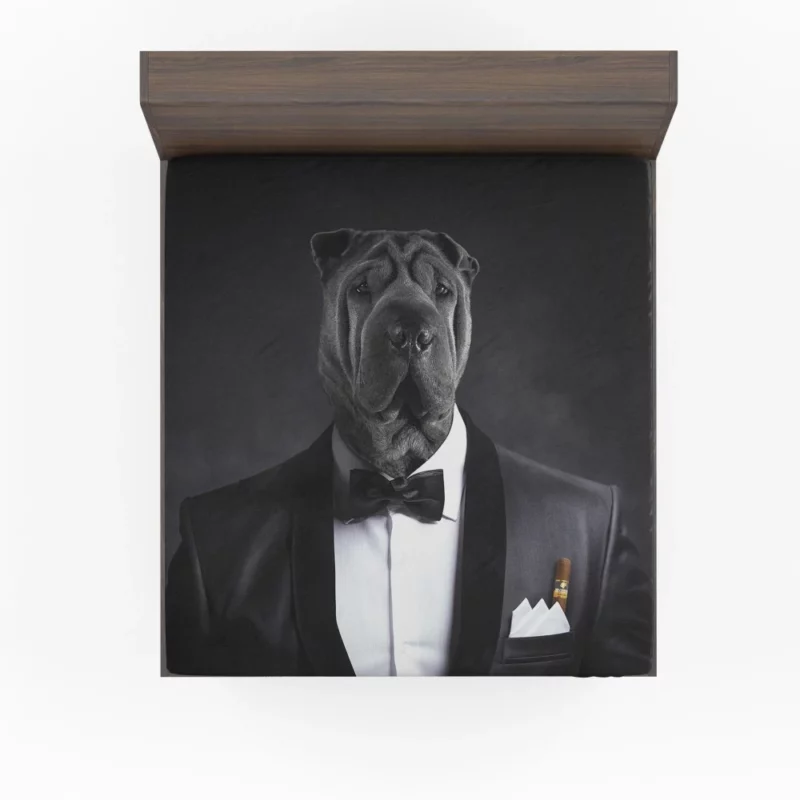 Humorous Dog in Suit Canine Elegance Fitted Sheet 1