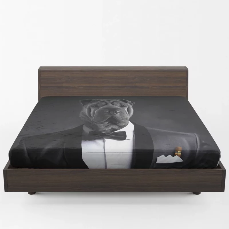 Humorous Dog in Suit Canine Elegance Fitted Sheet