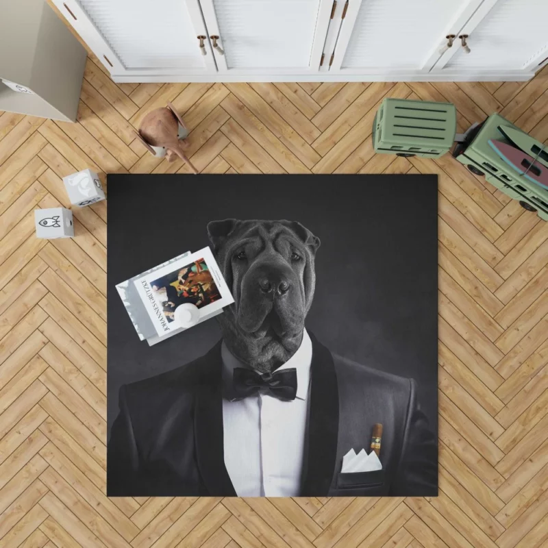 Humorous Dog in Suit Canine Elegance Rug