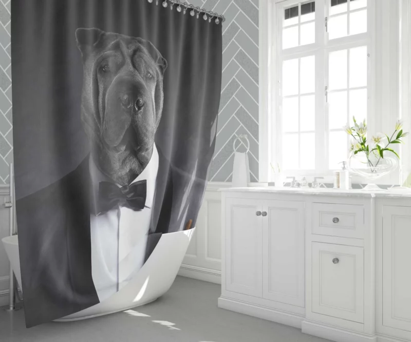 Humorous Dog in Suit Canine Elegance Shower Curtain 1