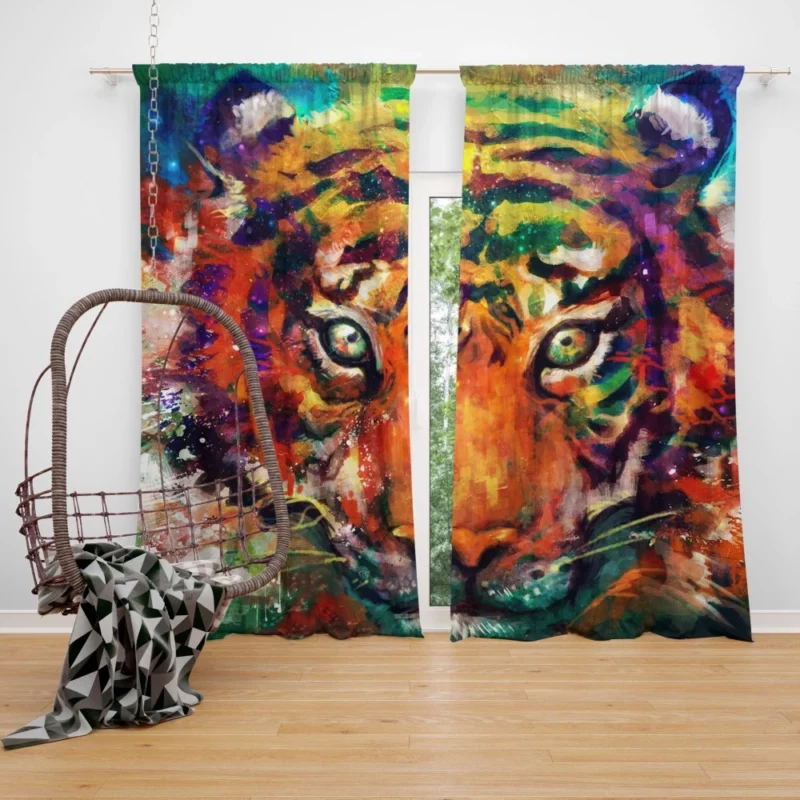 Intense Gaze Tiger Untamed Stare Curtain