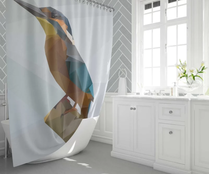 Kingfisher Polygonal Presence Minimalist Charm Shower Curtain 1