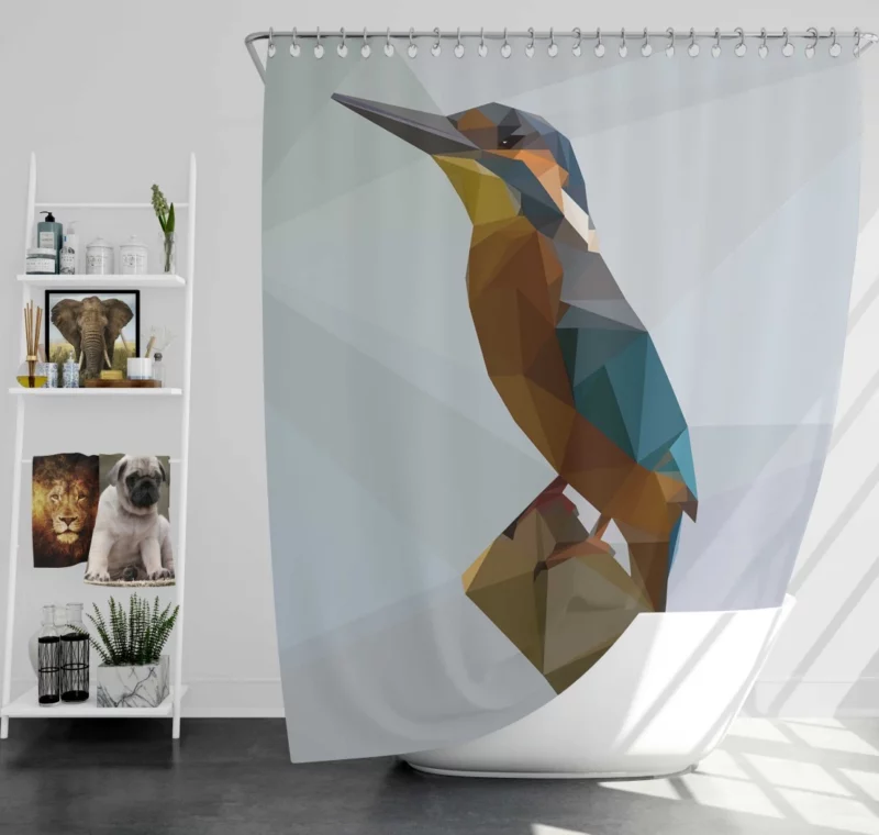 Kingfisher Polygonal Presence Minimalist Charm Shower Curtain