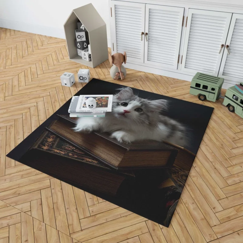 Kitten Among Books Whiskered Curiosity Rug 1