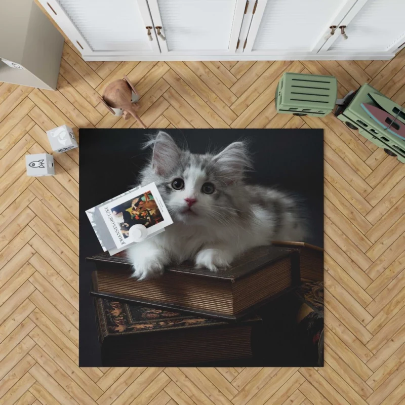 Kitten Among Books Whiskered Curiosity Rug