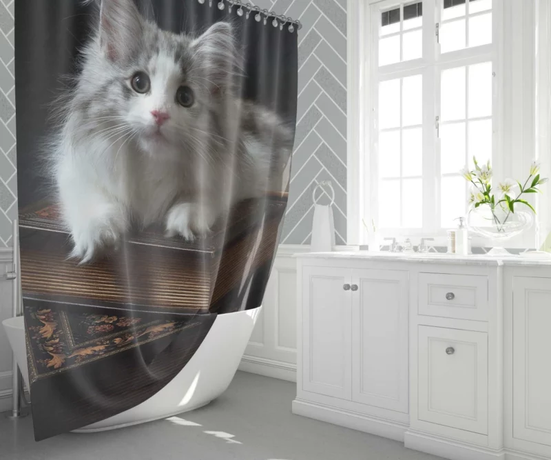 Kitten Among Books Whiskered Curiosity Shower Curtain 1