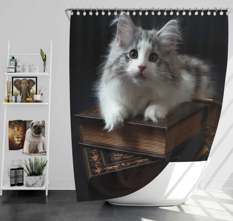 Kitten Among Books Whiskered Curiosity Shower Curtain