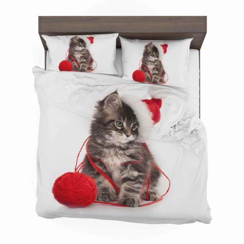 Kitten Santa Playtime Feline Festivities Bedding Set 1