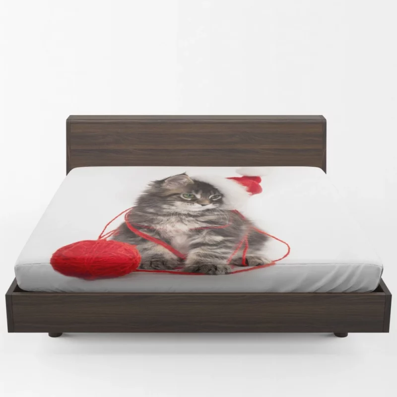 Kitten Santa Playtime Feline Festivities Fitted Sheet