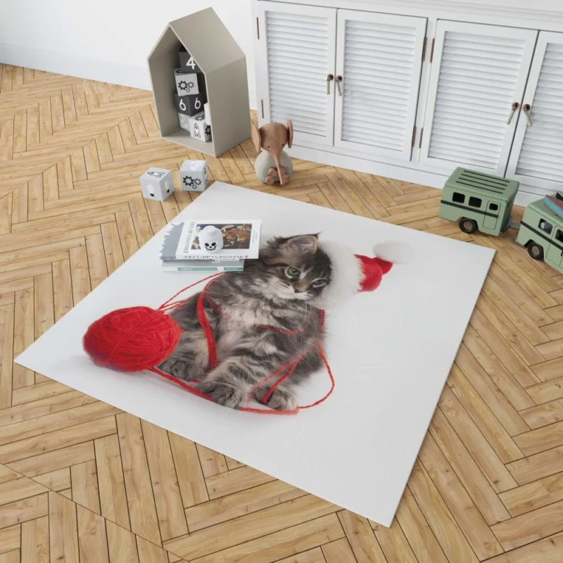 Kitten Santa Playtime Feline Festivities Rug 1