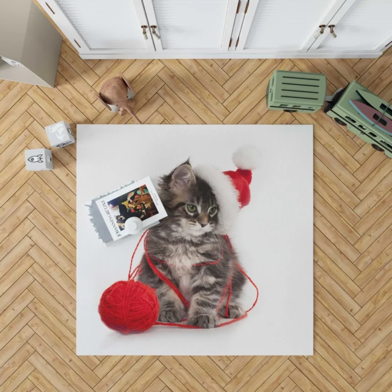 Kitten Santa Playtime Feline Festivities Rug