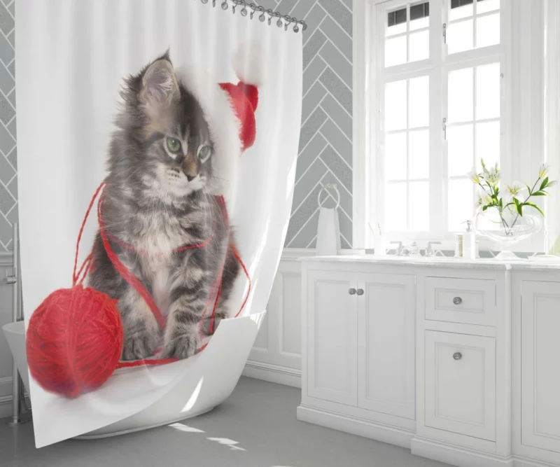 Kitten Santa Playtime Feline Festivities Shower Curtain 1