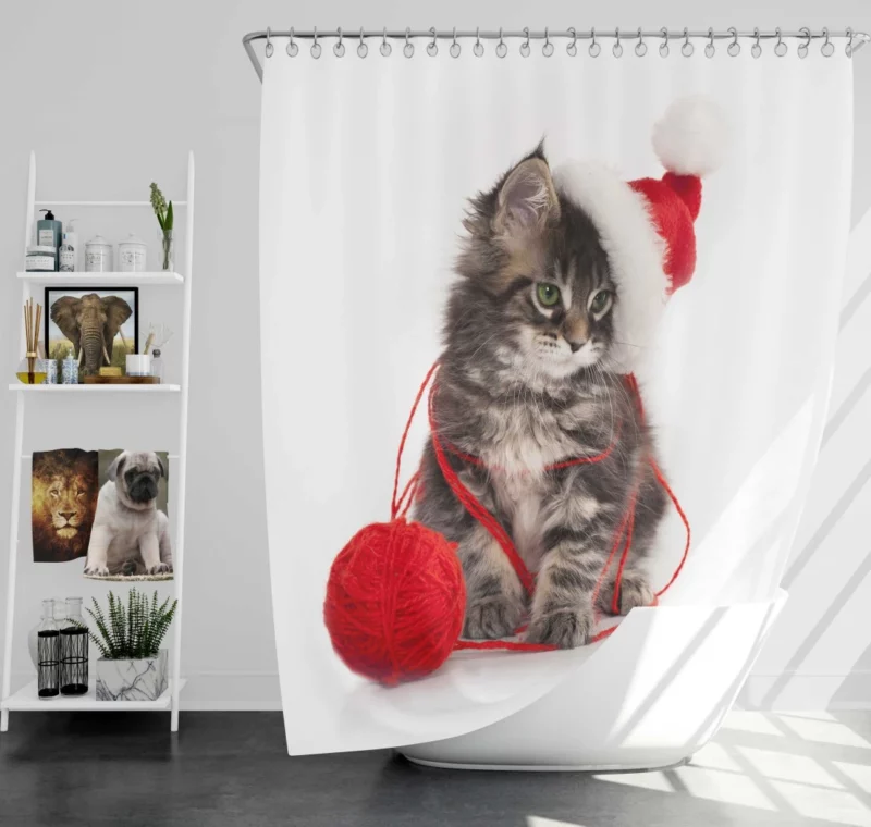 Kitten Santa Playtime Feline Festivities Shower Curtain