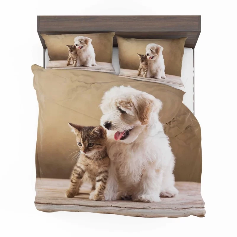 Kitten and Puppy Furry Friendship Bedding Set 1