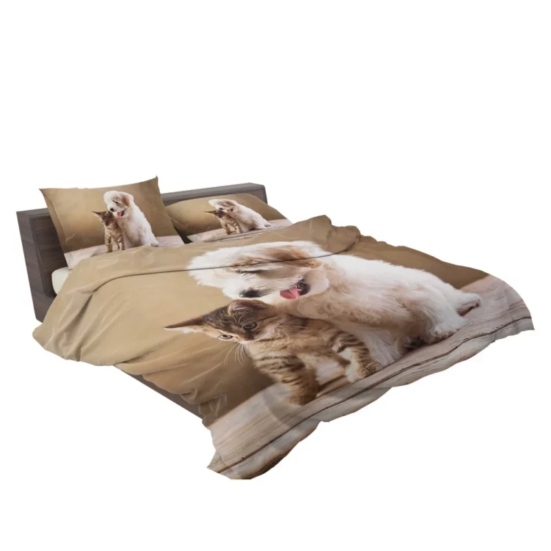 Kitten and Puppy Furry Friendship Bedding Set 2