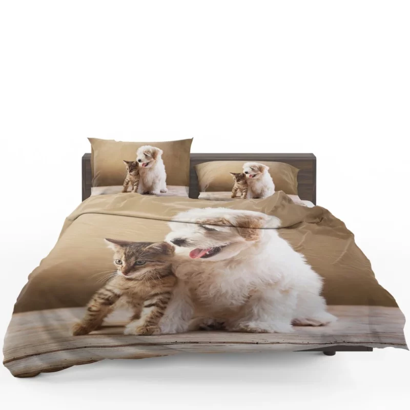 Kitten and Puppy Furry Friendship Bedding Set