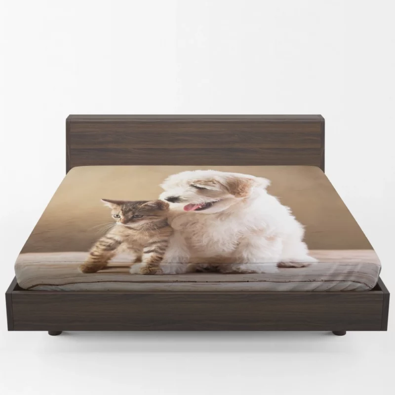 Kitten and Puppy Furry Friendship Fitted Sheet