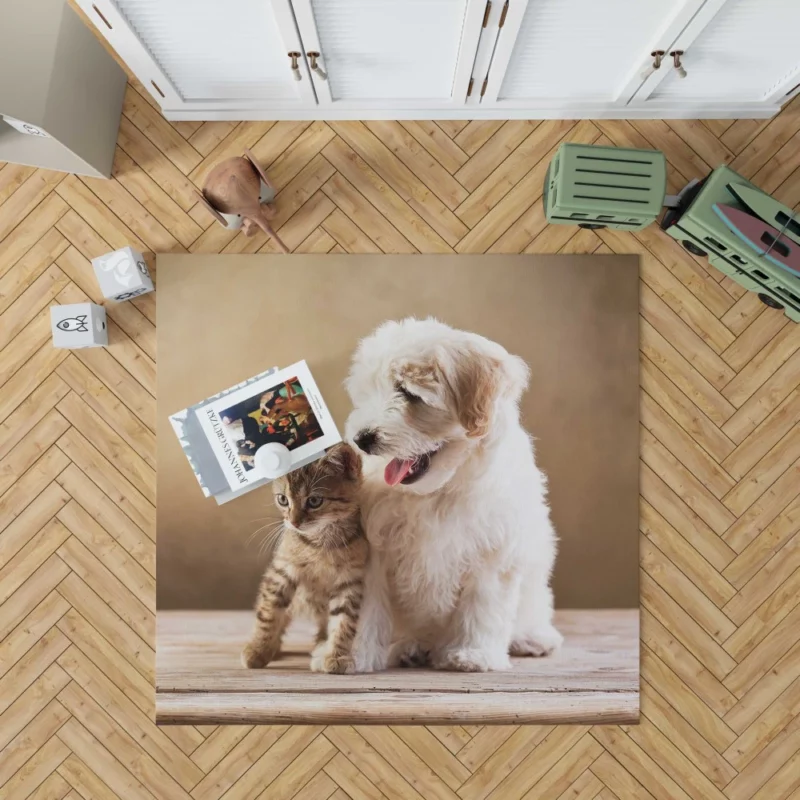 Kitten and Puppy Furry Friendship Rug