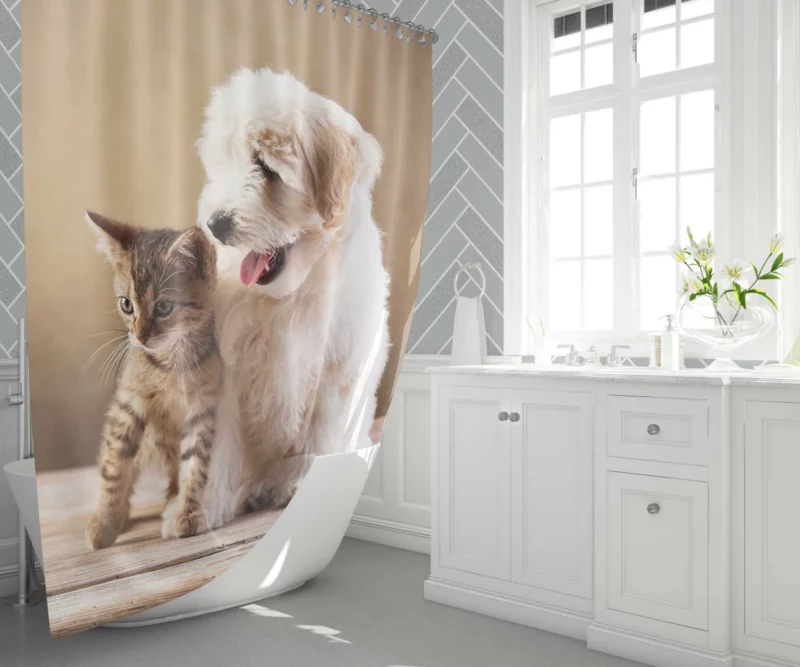 Kitten and Puppy Furry Friendship Shower Curtain 1