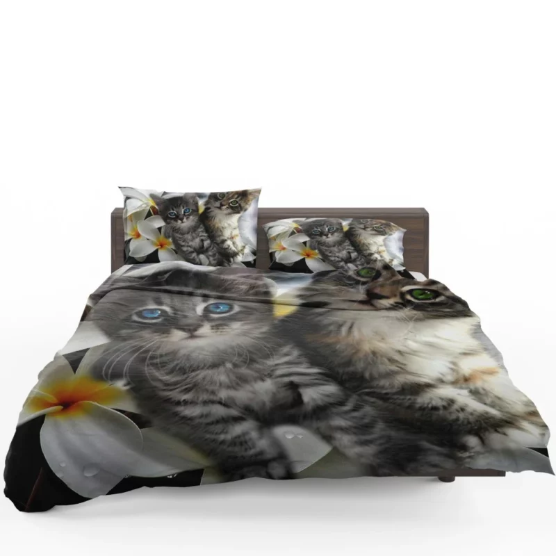 Kittens in Plumeria Bliss Whiskered Joy Bedding Set