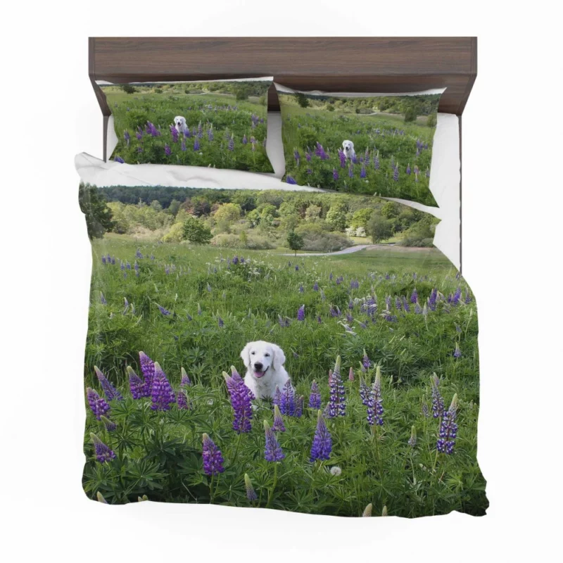 Labrador Amidst Purple Lupines Floral Charm Bedding Set 1