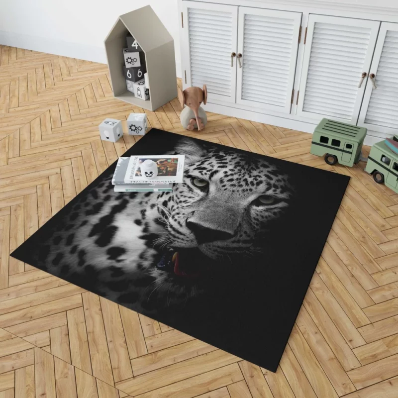 Leopard Intrigue on a Dark Canvas Rug 1