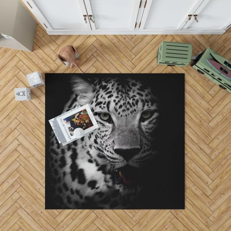 Leopard Intrigue on a Dark Canvas Rug