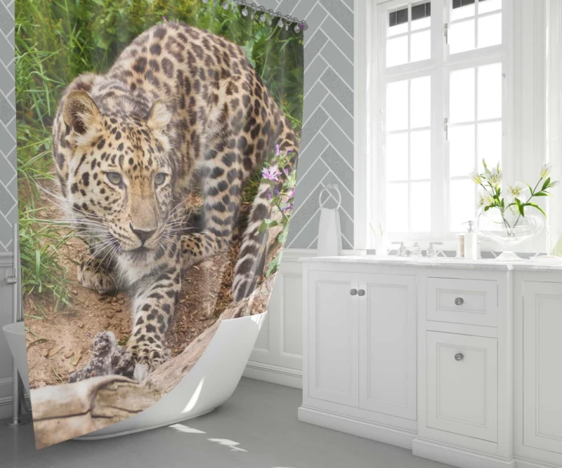 Leopard Stealthy Stalk Nature Artistry Shower Curtain 1