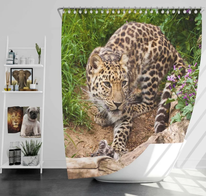 Leopard Stealthy Stalk Nature Artistry Shower Curtain