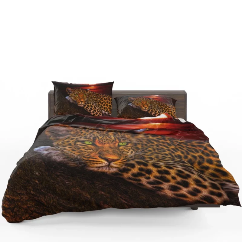 Leopard Tree Perch at Sunset Wilderness Charm Bedding Set