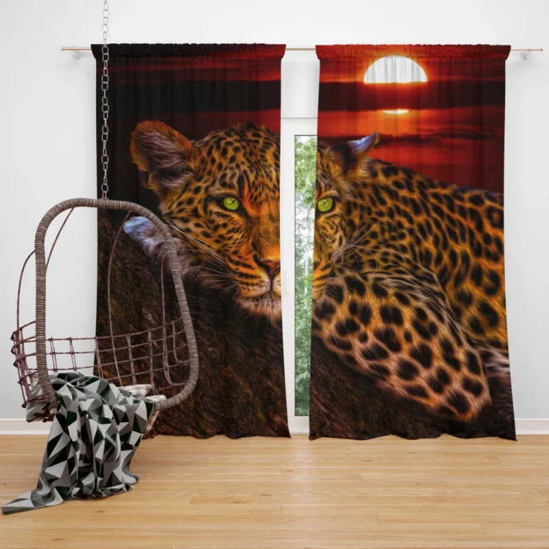 Leopard Tree Perch at Sunset Wilderness Charm Curtain