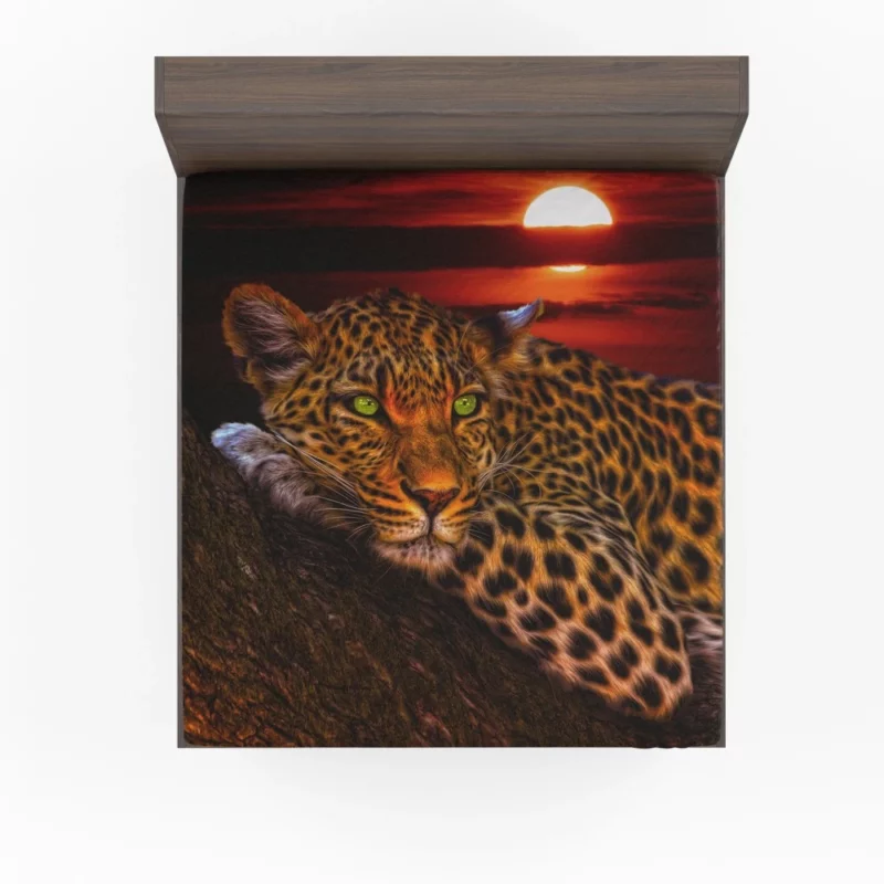 Leopard Tree Perch at Sunset Wilderness Charm Fitted Sheet 1