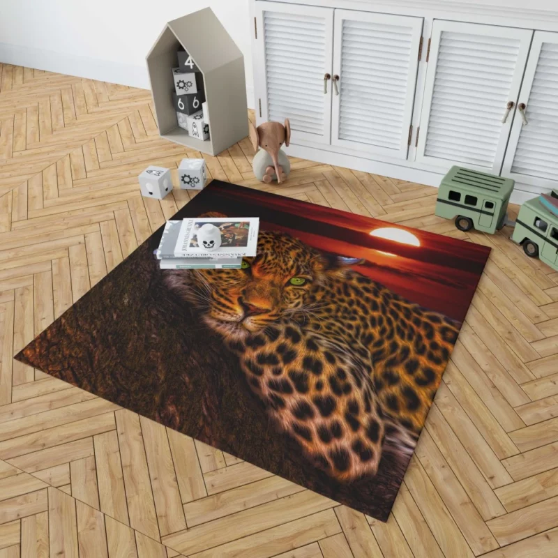 Leopard Tree Perch at Sunset Wilderness Charm Rug 1