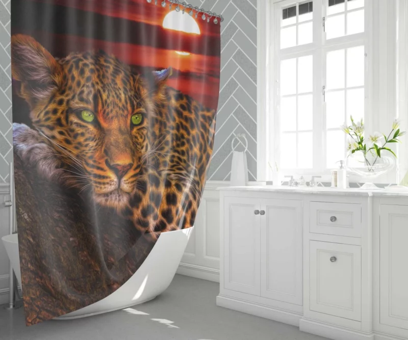 Leopard Tree Perch at Sunset Wilderness Charm Shower Curtain 1