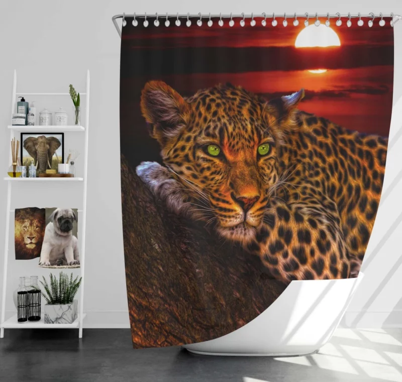 Leopard Tree Perch at Sunset Wilderness Charm Shower Curtain