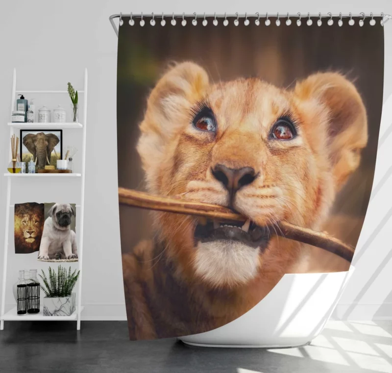 Lion Cub Curious Innocence Shower Curtain