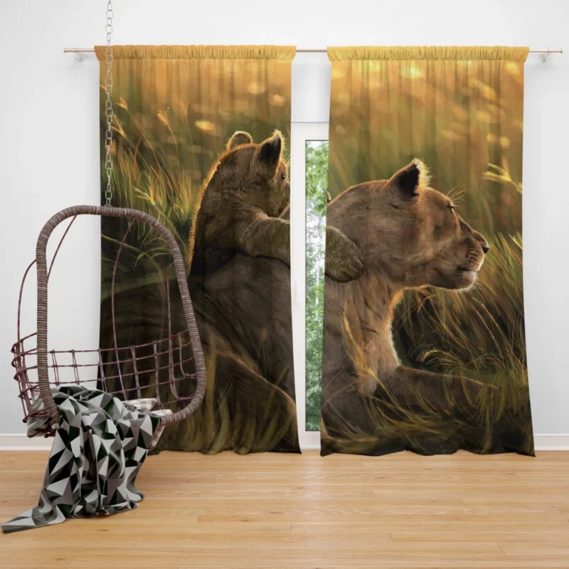 Lion Cub Tender Hug Familial Love Curtain