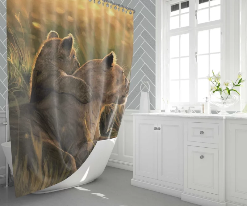 Lion Cub Tender Hug Familial Love Shower Curtain 1