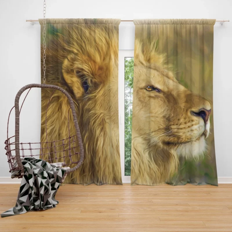 Lion in Oil Paint Filter Artistic Majesty Curtain