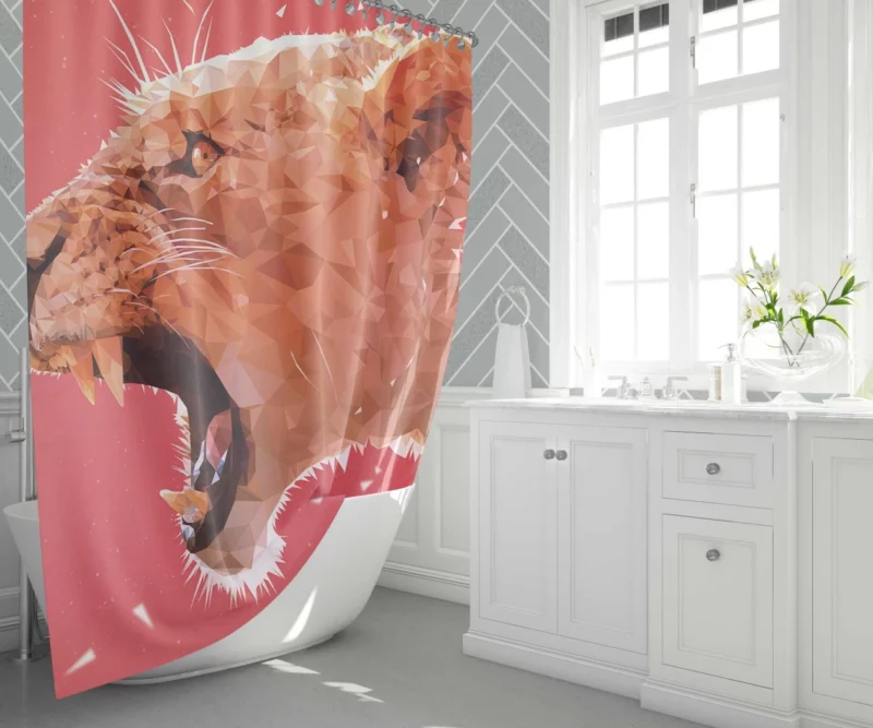 Lioness Aggressive Form Low Poly Marvel Shower Curtain 1