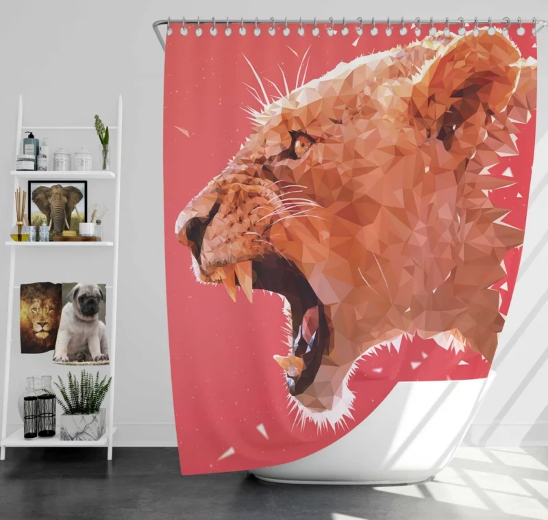 Lioness Aggressive Form Low Poly Marvel Shower Curtain