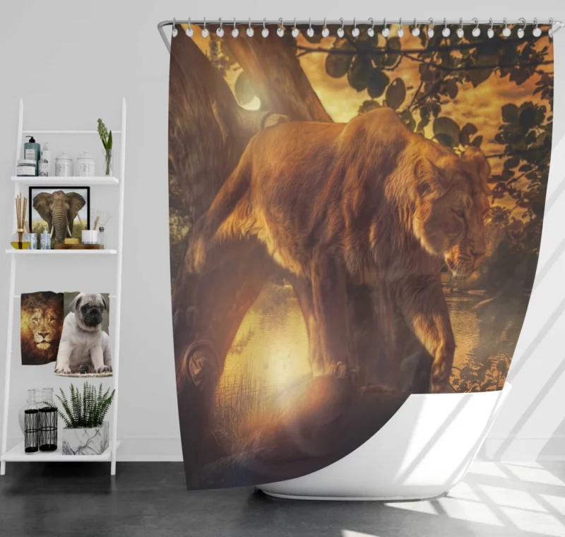 Lioness Vigil Guardian of Sunset Shower Curtain