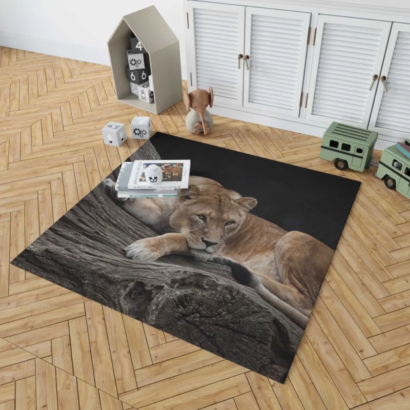 Lioness on Log Nature Majesty Rug 1