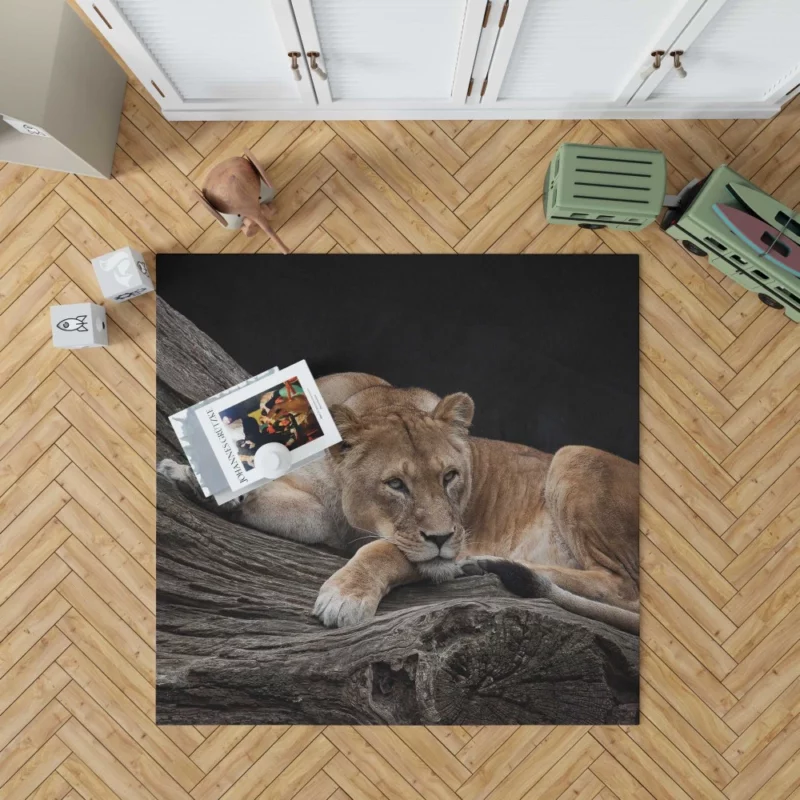 Lioness on Log Nature Majesty Rug