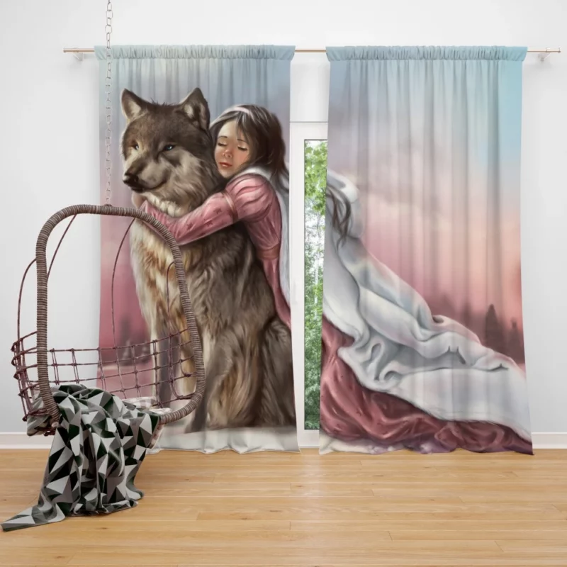 Little Girl and Wolf Unbreakable Bond Curtain