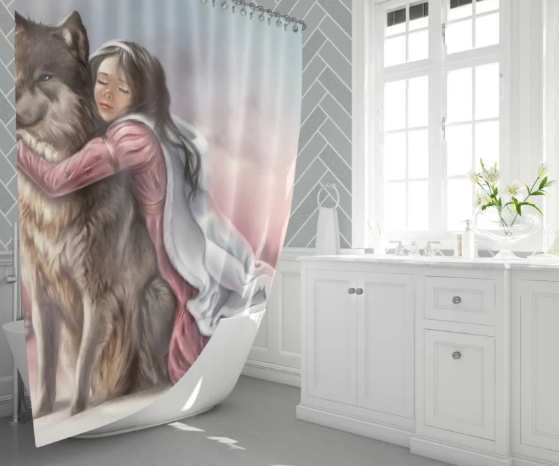 Little Girl and Wolf Unbreakable Bond Shower Curtain 1