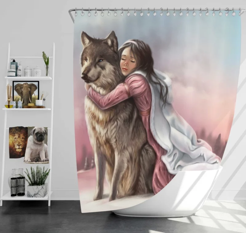 Little Girl and Wolf Unbreakable Bond Shower Curtain