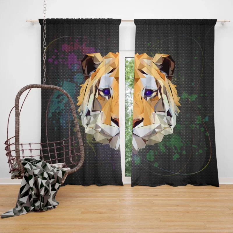 Low Poly Tiger Abstract Elegance Curtain