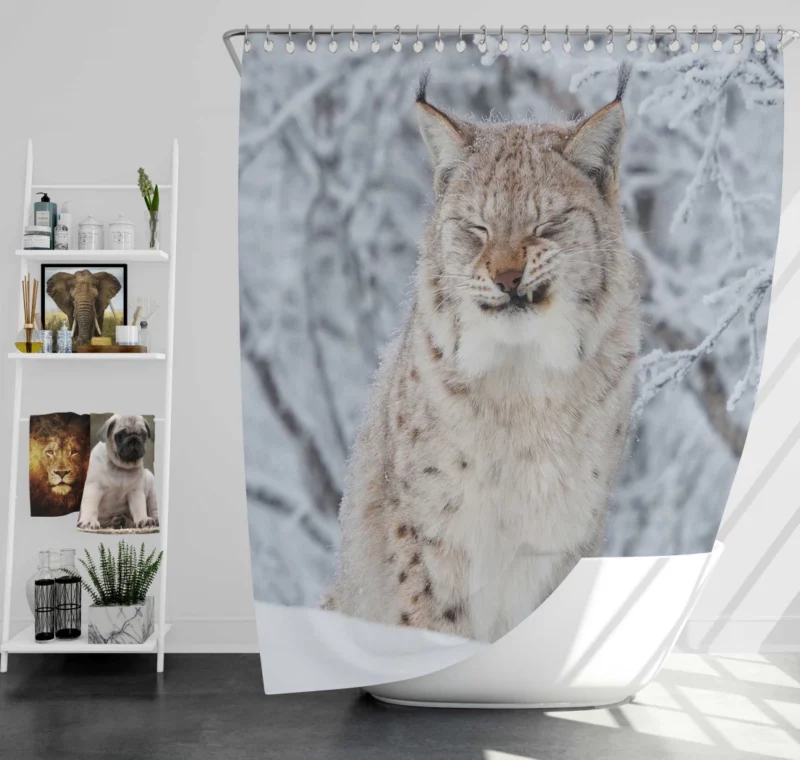 Lynx in Snow Winter Whimsy Shower Curtain