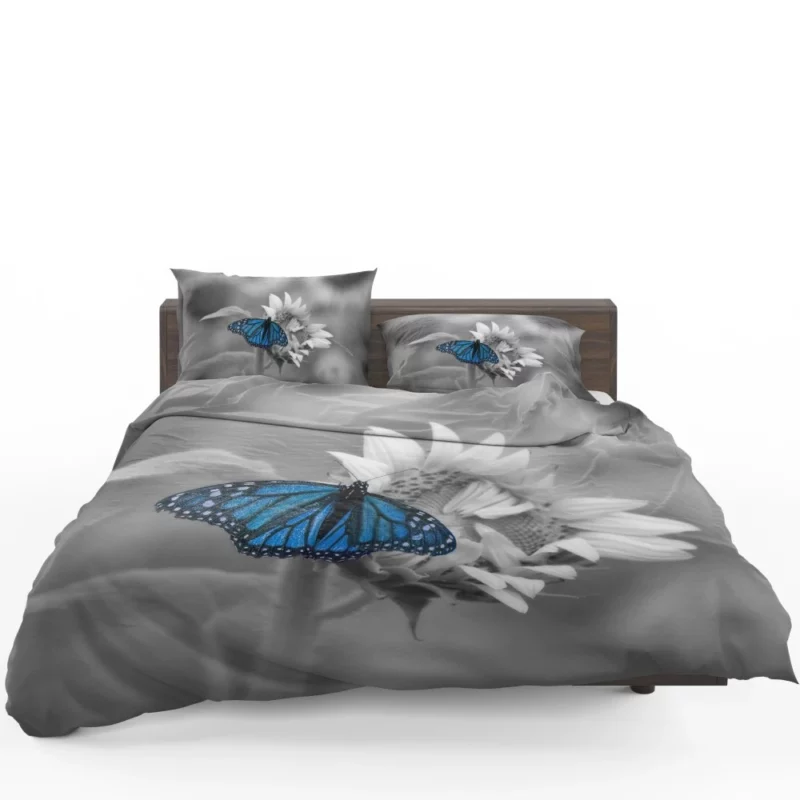 Macro Blue Butterfly Floral Elegance Bedding Set